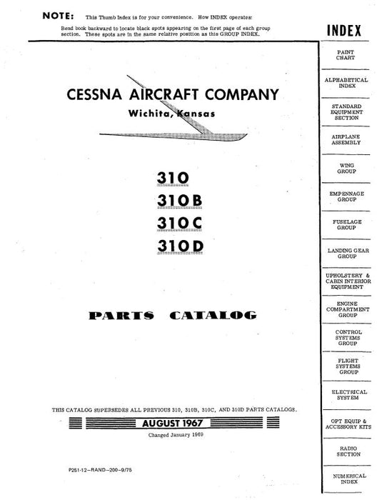 Cessna 310,B,C,D 1955-60 Parts Catalog (P251-12)