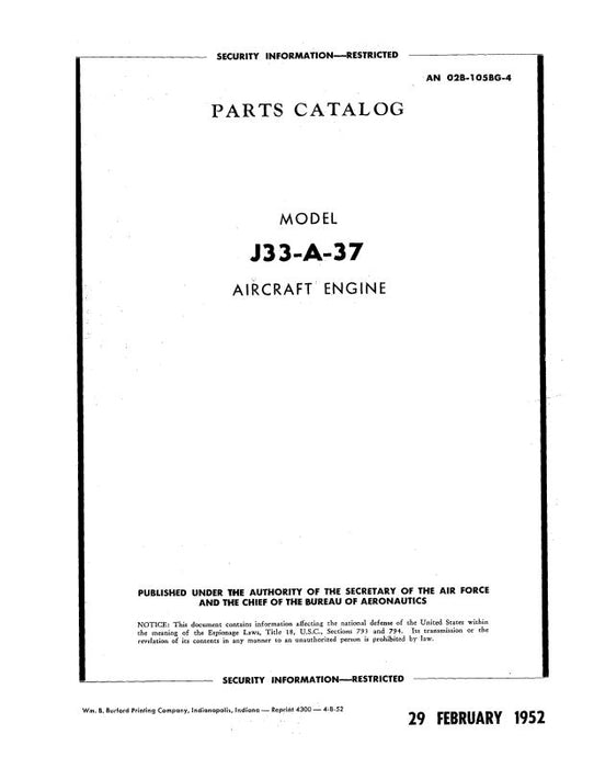 Allison J33-A-37 Parts Catalog 1952 (02B-105BG-4)