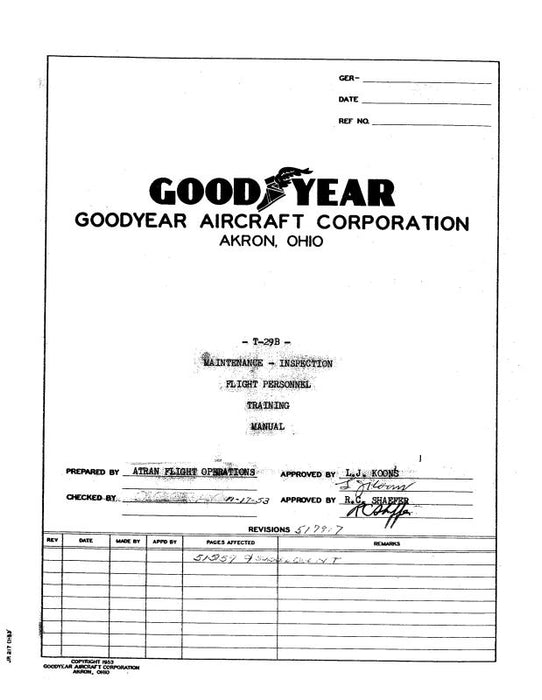 Consolidated T-29B Convair 1953 Maintenance Inspection Training Manual (CST29B-53-TR C)