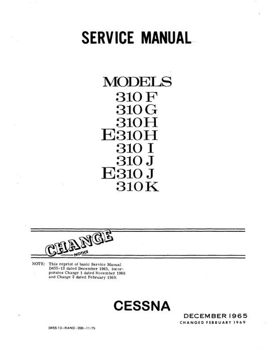 Cessna 310F,G,H,I,J,K 1961-66 Maintenance Manual (D455-13)