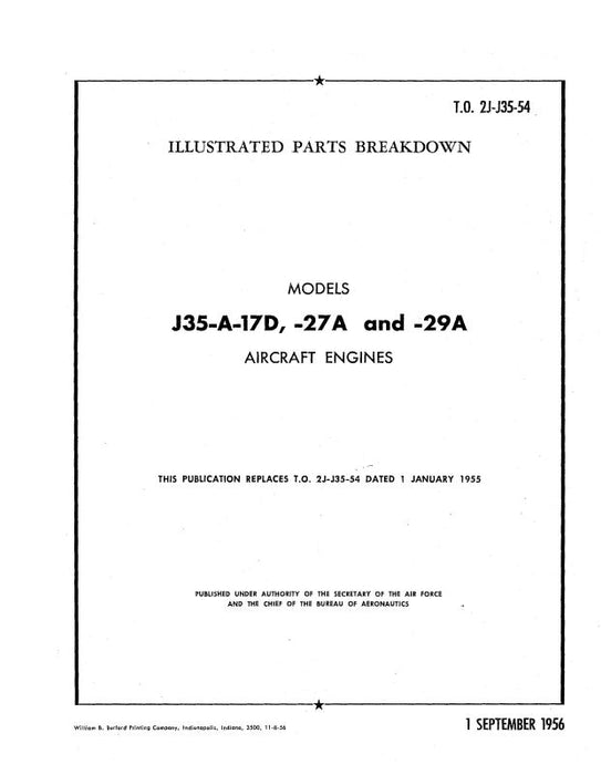 Allison J35-A-17D,-27A,-29A Illustrated Parts Catalog 1956 (2J-J35-54)