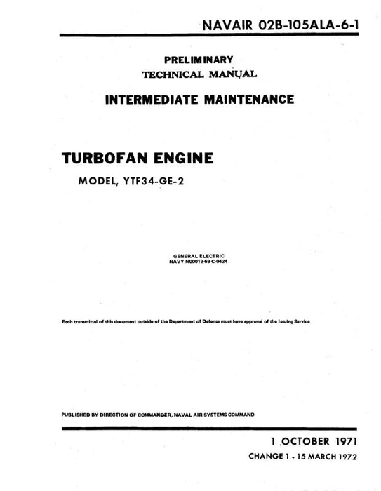 General Electric Company YTF34-GE-2 Intermediate Maintenance 1971 (02B-105ALA-6-1)