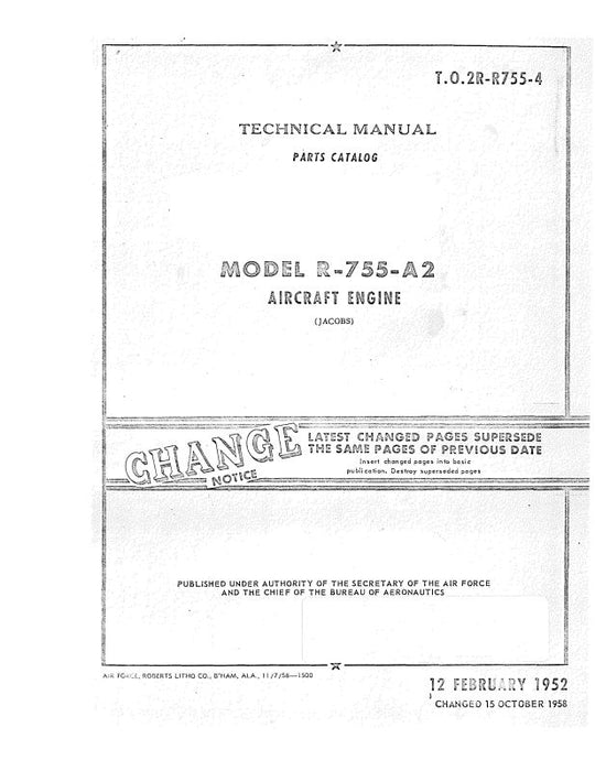 Jacobs R-755-A2 Engine Parts Catalog 1952 (2R-R755-4)