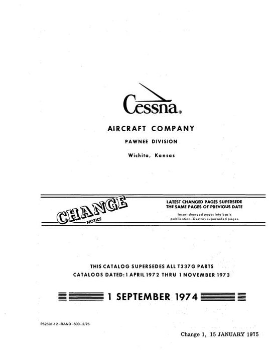 Cessna Pressurized Skymaster P337 Parts Catalog 1973-1975 (P525C1-12)