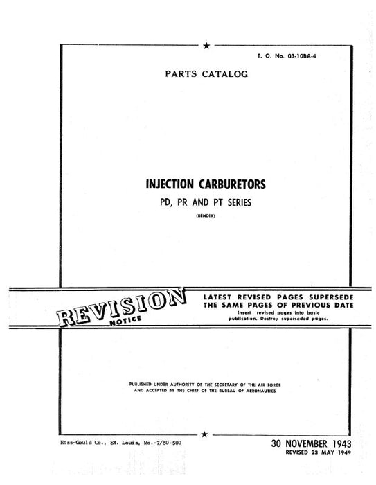 Bendix PD, PR, PT Injection Carburetor Parts Catalog 1943 (03-10BA-4)