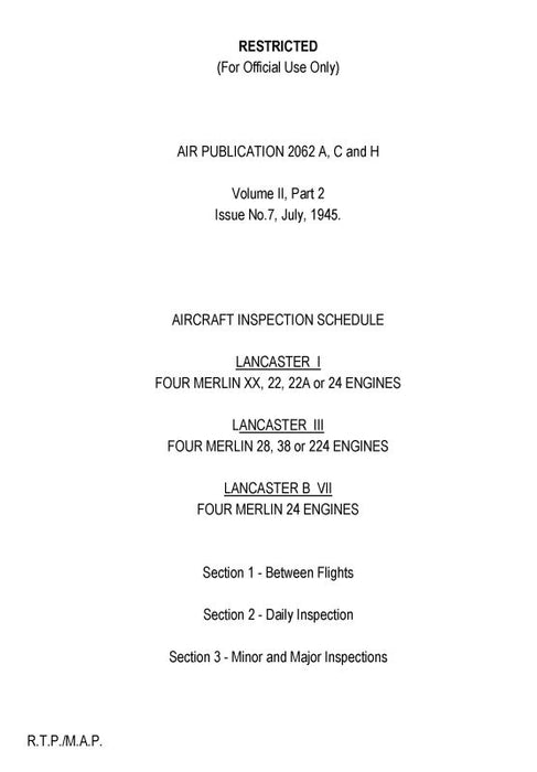 British Lancaster I, III, B.VII Aircraft Servicing Schedule (BSLANCASTERI,III,B.III-M-C)