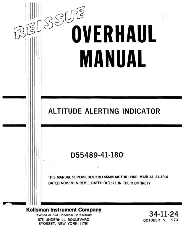 Kollsman Instruments Altitude Alert Device Computer Overhaul Manual Wi —  Essco Aircraft