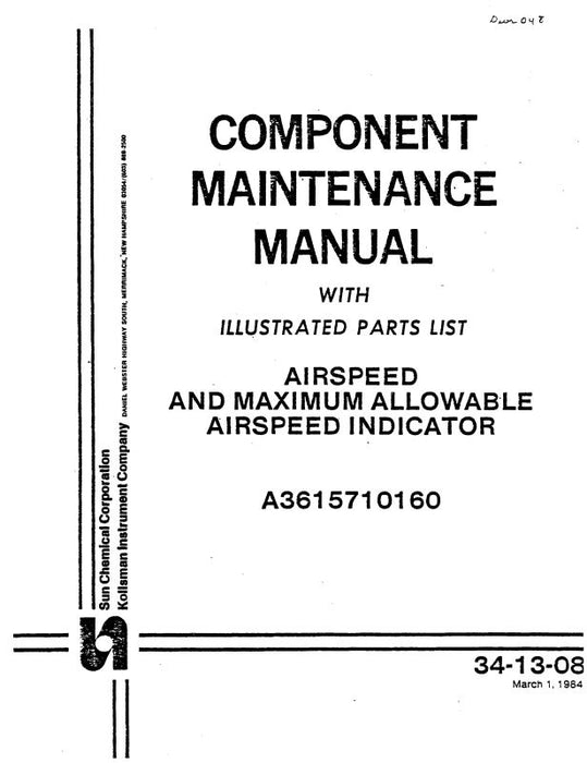 Kollsman Airspeed & Maximum Allowable Airspeed Indicator Component Maintenance with Parts (34-13-08)