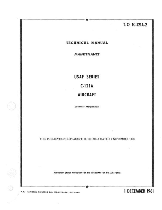 Lockheed C-121A USAF Series 1961 Maintenance Instructions (1C-121A-2)