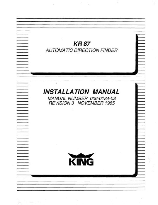 King KR87 Auto Direction Finder Installation Manual 1985 (006-0184-03)