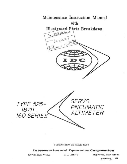 Intercontinental Dynamics Corp Servo Pneumatic Altimeter Maintenance Manual With Illustrated Parts (28780)