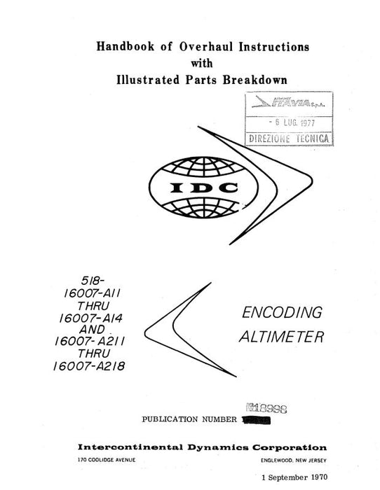 Intercontinental Dynamics Corp Encoding Altimeters 1970 Overhaul With Illustrated Parts 18998 (18998)