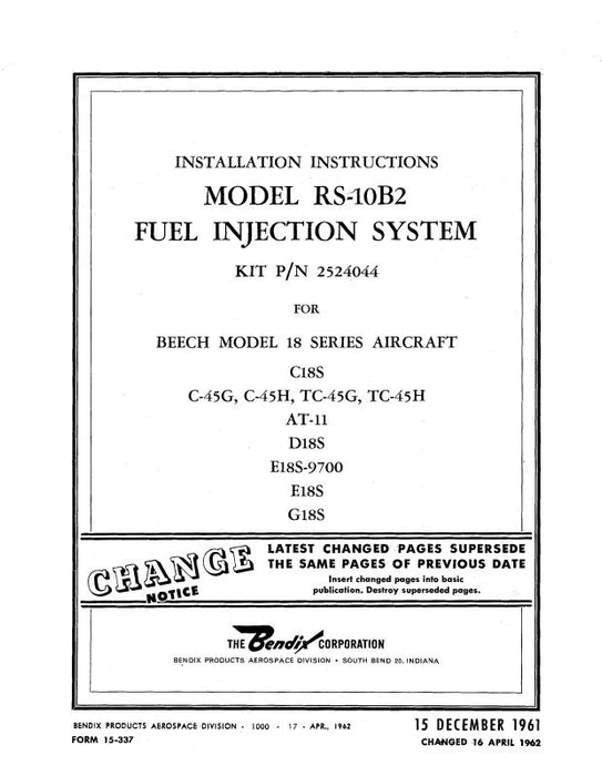 Bendix RS-10B2 Fuel Injection System Installation 1961 (15-337)