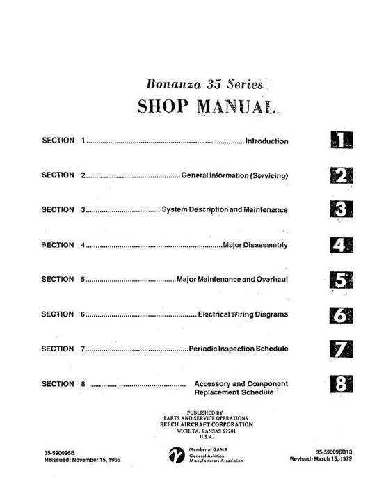 Beech 35 Series Shop Manual (35-590096B13)