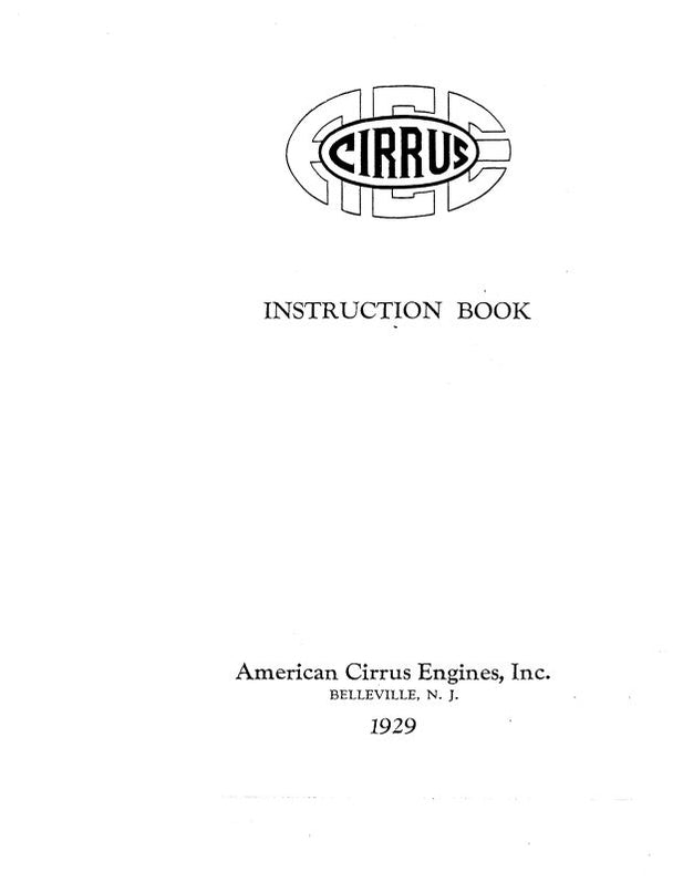 Cirrus Aircraft Engine Instruction/Parts/Overhaul 1929 — Essco Aircraft