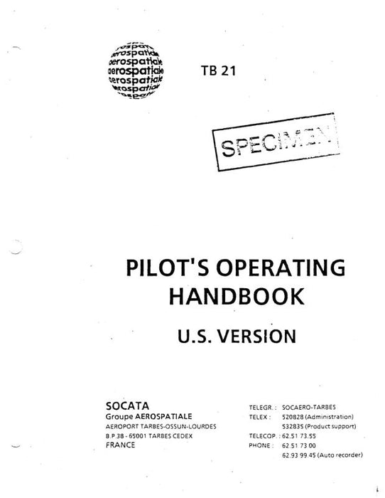 Aerospatiale TB21 Trinidad 1986 Flight Manual (A4TB21-86-F-C)