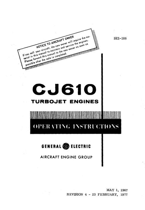 General Electric Company CJ610 Operating Instructions 1967 (SEI-188)
