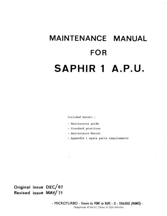 Microturbo Saphir 1 A.P.U Maintenance Manual 1967 (MISAPHIR-M-C)