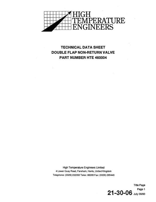 High Temperature Engineers Double Flap Non-Return Valve 1990 (21-30-06)