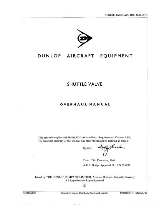 Dunlap Shuttle Valve Overhaul Manual 1966 (29-09-10)