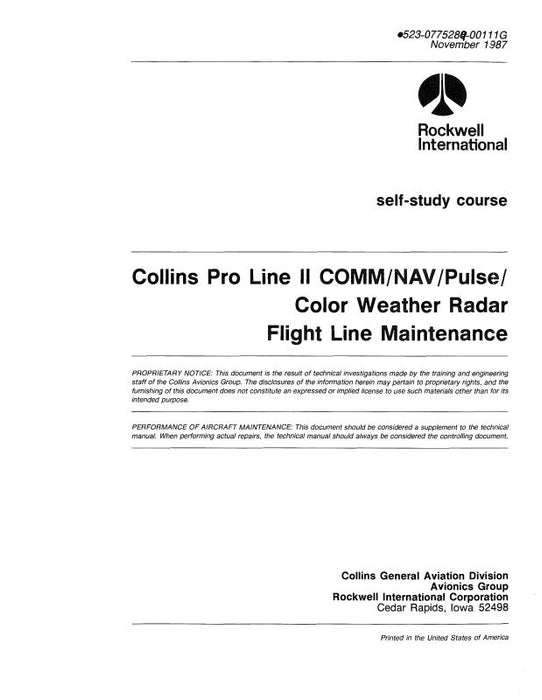 Collins Pro Line II Comm-Nav-Pulse Sys Flight Line Maintenance 1987 (523-0775289-00111G)