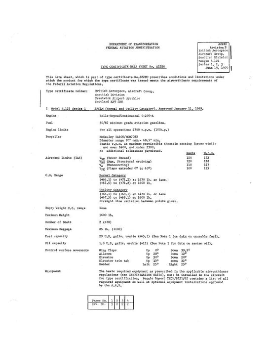 British Beagle B.221 Aircraft Specifications 1979 (A22EU)