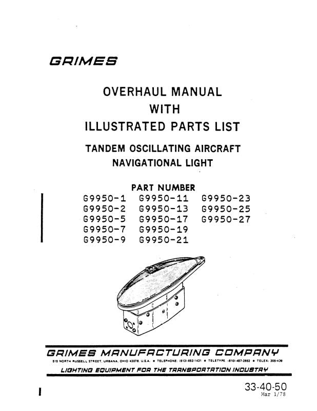 Grimes Tandem Oscillating Aircraft Navigational Light Overhaul With Il