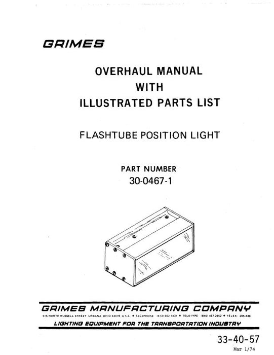 Grimes Flashtube Position Light 1974 Overhaul Manual With Illustrated Parts (33-40-57)