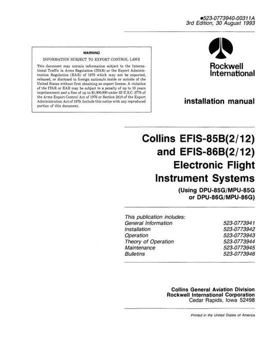 Collins EFIS-85B&86B (2-12) 1993 Installation, Operation, Maintenance Manual (523-0773940-00311A)