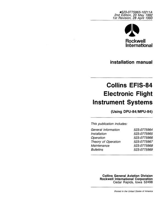 Collins EFIS-84 Flight Instrument System Installation, Ops, Maintenance 1993 (523-0775963-10211A)