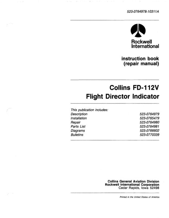 Collins FD-112V Flight Director Indicator Instruction Book 1982 (523-0764978-104118)