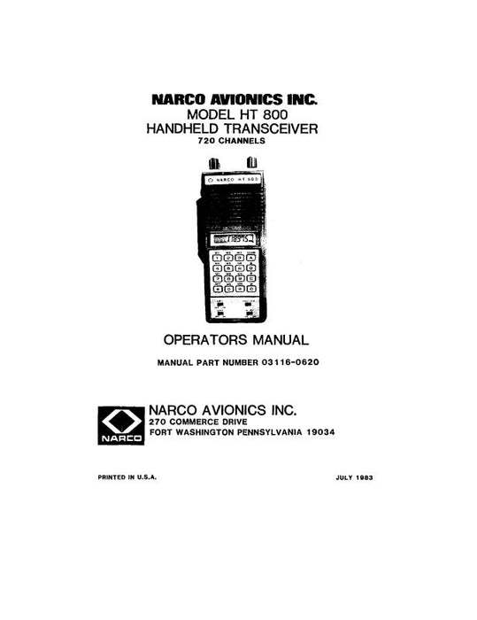 Narco HT 800 Handheld Transceiver Operators Manual 1983 (03116-0620)