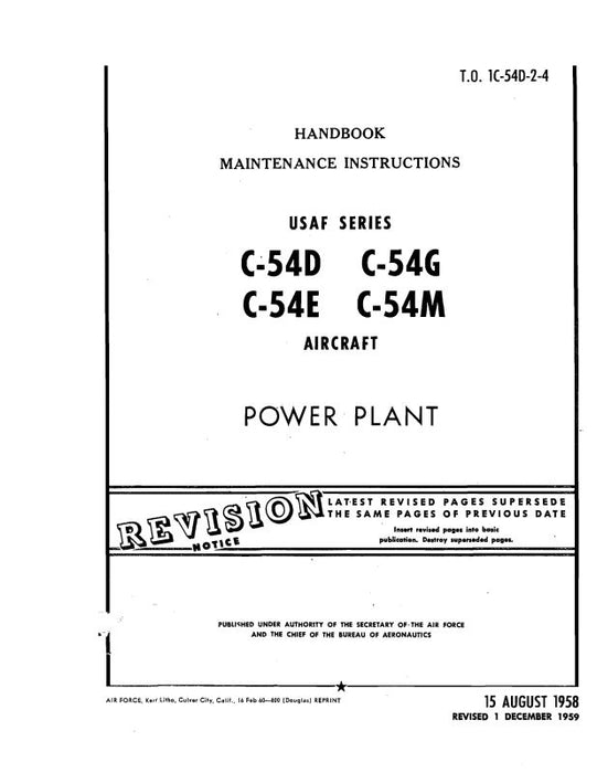 McDonnell Douglas C-54D,E,G,M 1958 Maintenance Instructions - Power Plant (1C-54D-2-4)