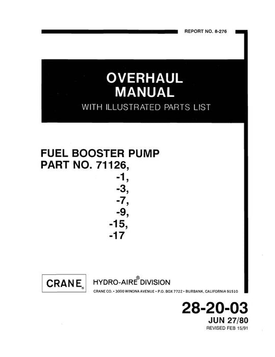 Hydro-Aire Fuel Booster Pump 1980 Overhaul with Illustrated Parts (8-276)