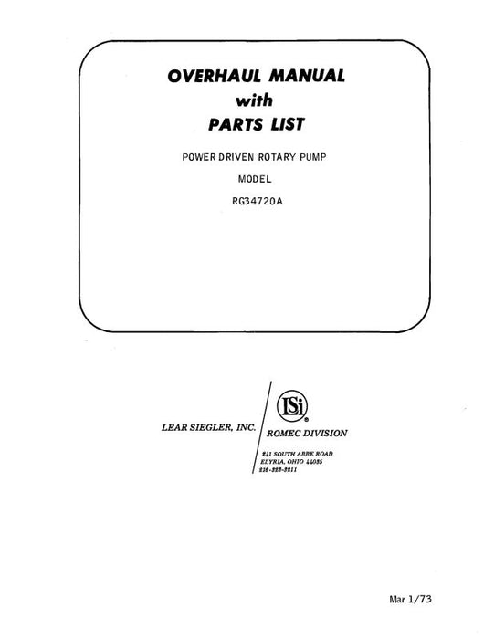 Lear Seigler RG34720A Overhaul Manual with Illustrated Parts List 1973 (RG34720A)