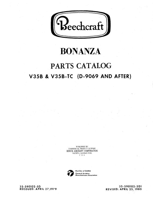 Beech V35B & V35BTC Bonanza Illustrated Parts Catalog (355901025D1