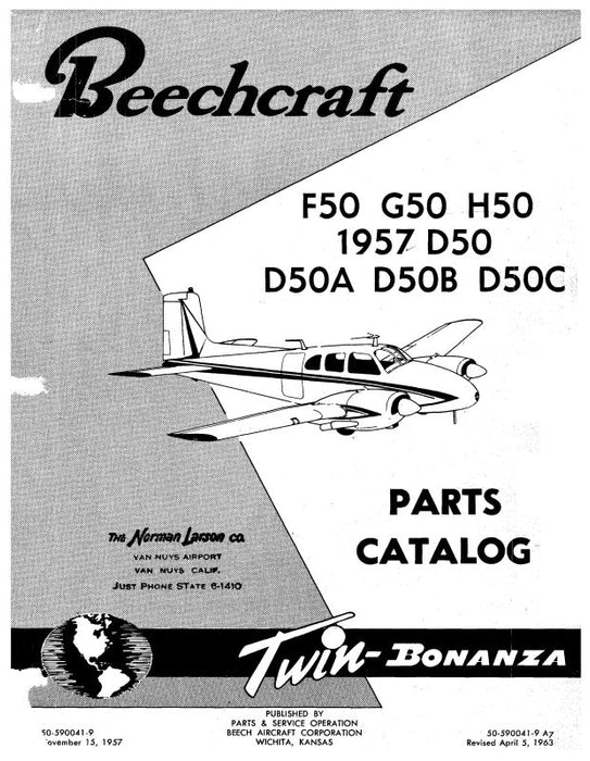 Beech D50thruJ50, D50AthruC Parts Catalog (50-590041-9)