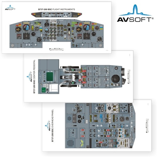Avsoft B737-200BSC Cockpit Posters (Set of 3 Posters)