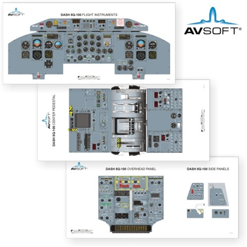 Avsoft Dash8Q-100 Cockpit Posters (Set of 3 Posters)