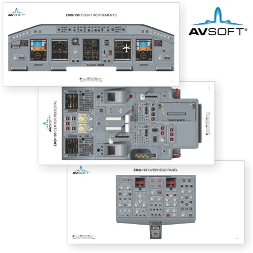 Avsoft EMB 190 Cockpit Posters (Set of 3 Posters)