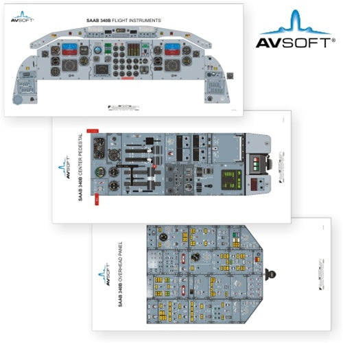 Avsoft Saab 340B Cockpit Posters (Set of 3 Posters)