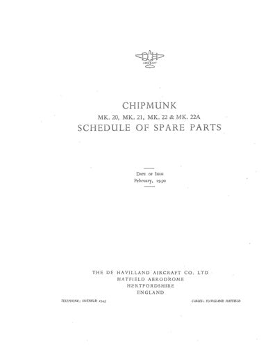 DeHavilland Chipmunk Schedule of Spare Parts 1950 (DEMK20-P-C)