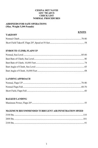 Cessna 182T NAV III GFC 700 AFCS Pilot's Checklist (CE182TNAVIII-C)