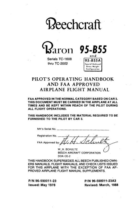 Beech Baron 95-B55 Pilot's Operating Handbook (96590011-23)