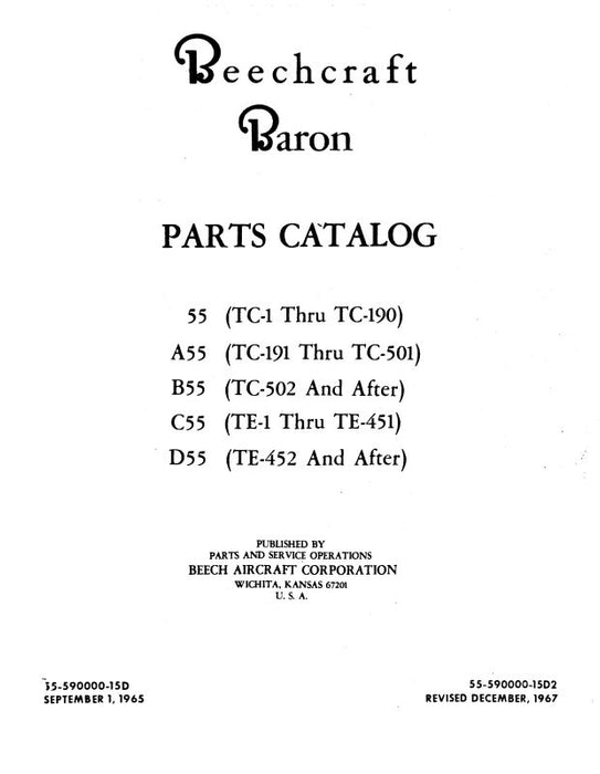 Beech 55,A,B,C,D Baron Parts Catalog (55-590000-15D)