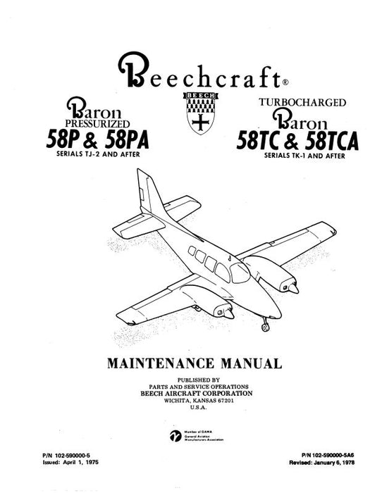 Beech 58P,PA & 58TC,TCA Baron Maintenance Manual (102-590000-5)