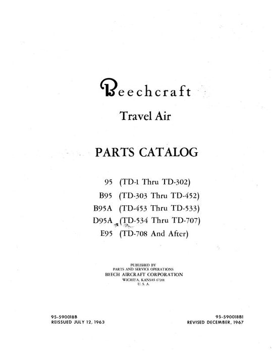 Beech 95,B95,B95A,D95A TravelAir Parts Catalog (95-590018B)