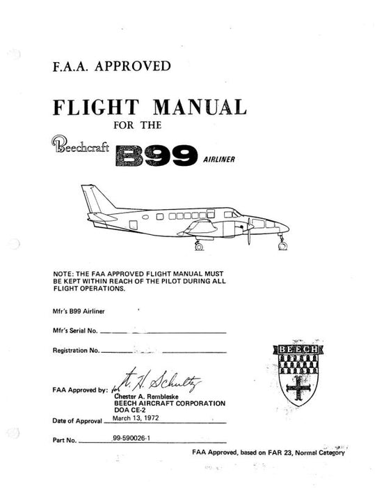 Beech B99 Series Flight Manual (99-590026-1)