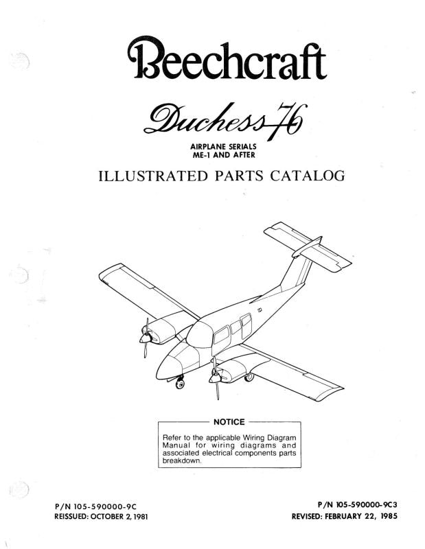 Beech Duchess 76 Illustrated Parts Catalog (1055900009C) — Essco Aircraft