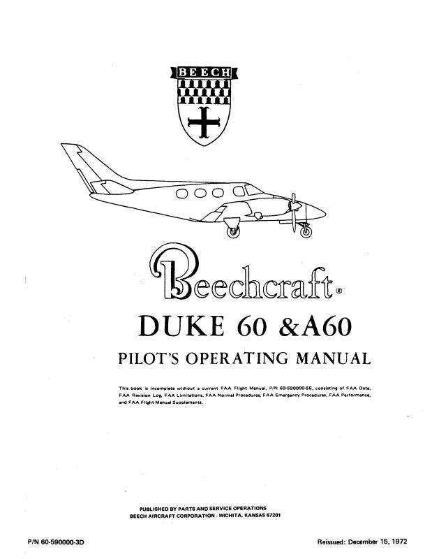 Duke B60 Checklist.pdf Beech 60 & A60 Duke Pilot's Operating Handbook (60-590000-3D) — Essco ...